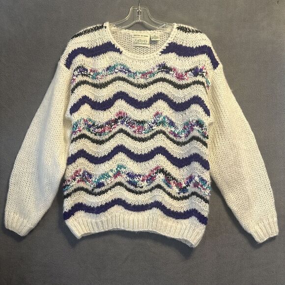 Colleen’s Collectables Sweaters - VTG Colleens Collectibles Hand Knit Acrylic Sweater Size Small Open Knit 80s